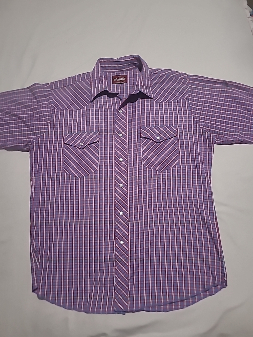 Wrangler Purple Plaid Short Sleeve Button-Down
